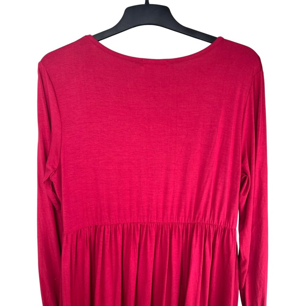 Smallshow Red Rayon & Spandex Long Sleeve V-Neck Tiered Maternity Dress - Picture 6 of 14